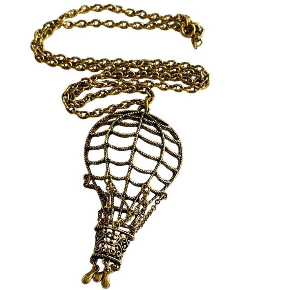 VTG Camelot Hot air balloon Necklace Flashy Collar Chain gold tone chain 24"